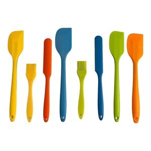 Silicone Cooking Utensil Set of 8 4 Large Spatulas, 2 Spreaders, 2 Basting Brush